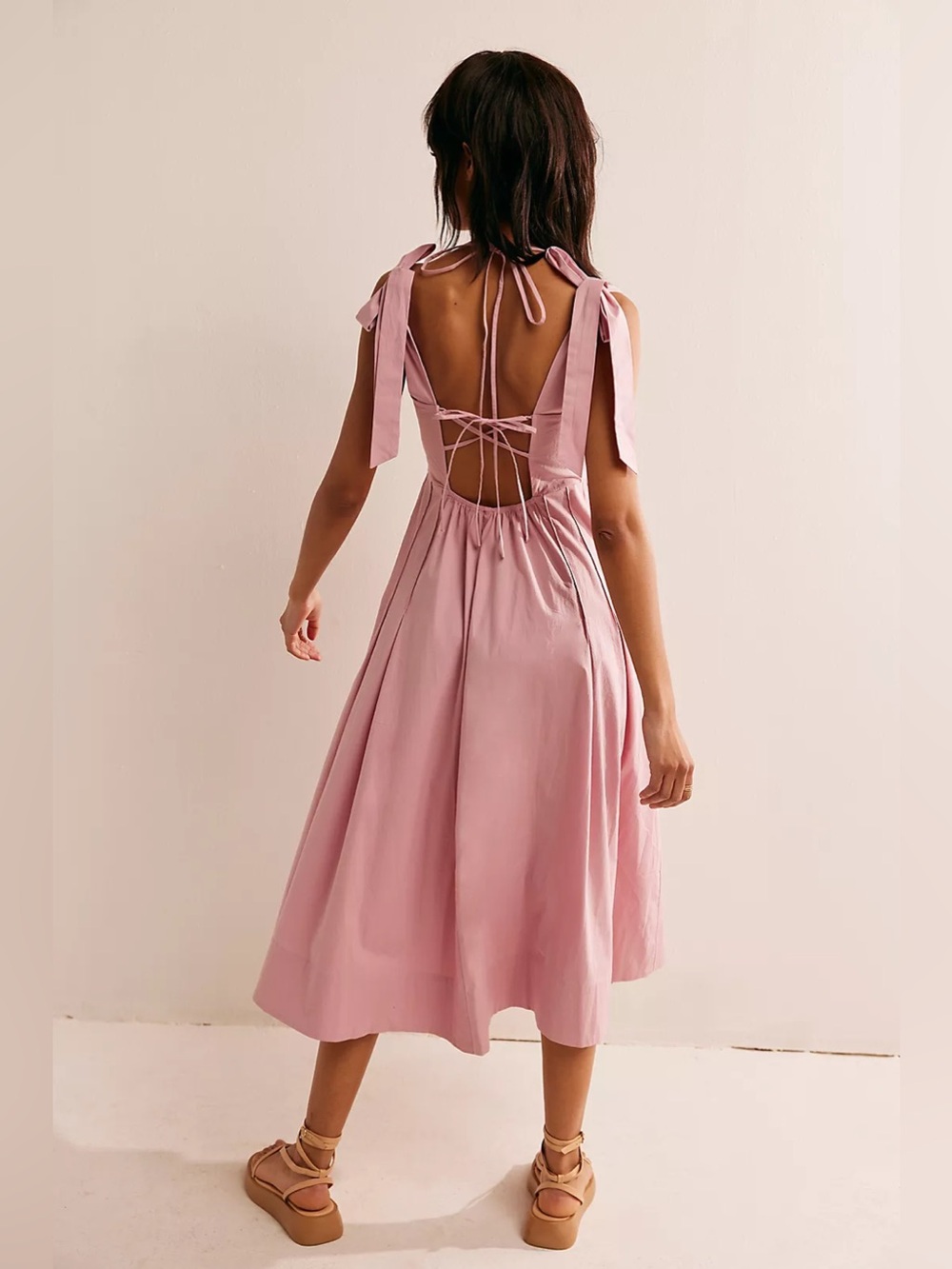 Free People Pink Tie-Shoulder Midi Dress - Picture 3 of 13